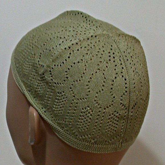 OLIVE  Turkish Islamic Men Knit Cotton Kufi Takke Skull Cap Muslim Prayer hat - Picture 1 of 2